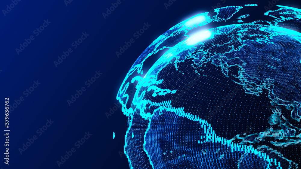 Poster global network connection. abstract earth map. big data visualization. 3d rendering.