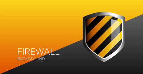 Firewall on a yellow-black background. Modern digital protection technologies. Web banner concept. Lovely 3D vector illustration.