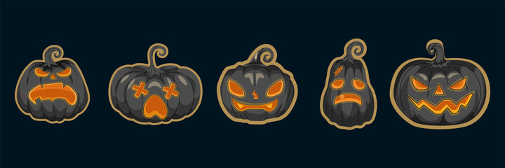 Set of Jack O’ Lanterns or pumpkins vector. Halloween pumpkins collection