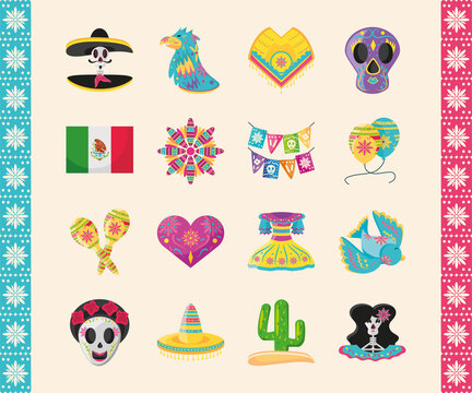 mexican detailed style icons collection vector design