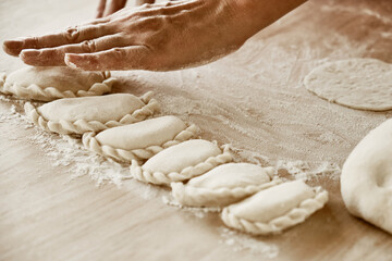 hands kneading dough, baker, the Baker's hands, dough, hands in the flour, dumplings, handmade dumplings, ravioli