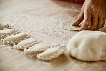 hands kneading dough, baker, the Baker's hands, dough, hands in the flour, dumplings, handmade dumplings, ravioli