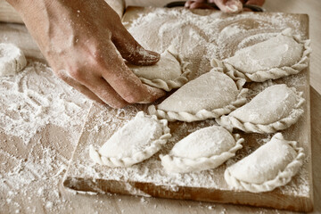 hands kneading dough, baker, the Baker's hands, dough, hands in the flour, dumplings, handmade dumplings, ravioli
