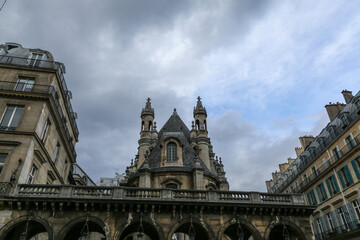 Old stone cathedral in Europe with sky