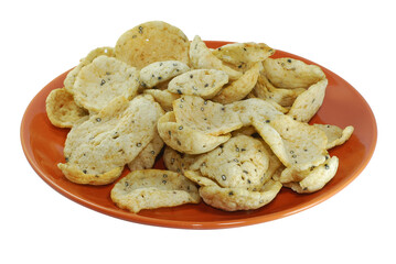 Fish crackers in plate isolated on white background