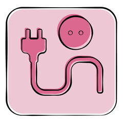 Pink plug and power socket drawn icon. Vector illustration AI.