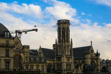 Old stone cathedral in Europe with sky