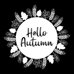 Hand drawn Hello Autumn quote for label, logo or badge, banner, flyer, header, poster. Lettering