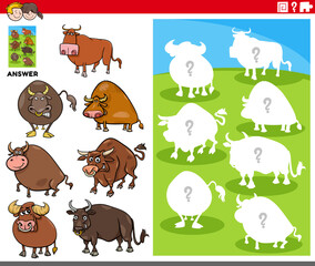 matching shapes game with cartoon bull characters