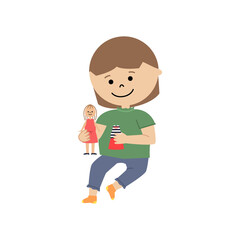 人形遊びをする女の子のイラスト