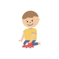 車のおもちゃで遊ぶ男の子のイラスト
