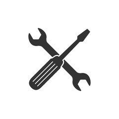Vector icon of wrench and screwdriver on a light background.  Symbol of settings, repair, service and restoration.