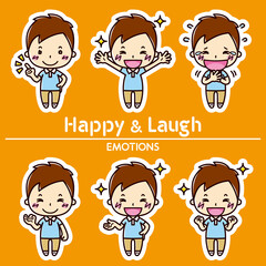 男性の表情セット/ 笑う / 嬉しい