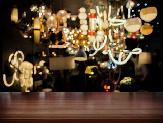 wood table top counter for display product with light