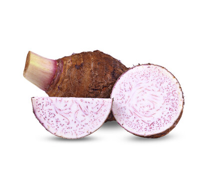 Taro, sliced of taro isolated on white background