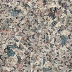 Chic formal grungy geometric shapes texture seamless pattern. High quality illustration. Strange abstract geo design in a trendy posh exotic style. Grainy fabric texture overlay.