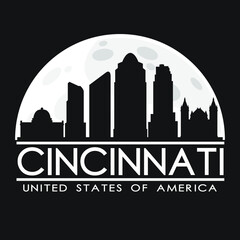 Fototapeta na wymiar Cincinnati Full Moon Night Skyline Silhouette Design City Vector Art.