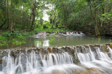 The famous waterfall of Sam Lan Waterfall National Park in Saraburi during the tourist season is The end of the rainy season	
