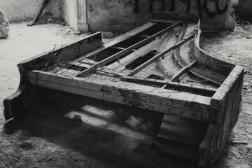 old piano in an abandoned house