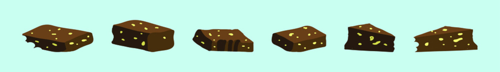 set of brownie chocolate cake cartoon icon design template with various models. vector illustration isolated on blue background
