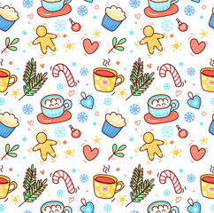 Christmas and New Year Hand drawn seamless pattern