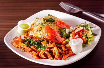 Mediterranean Chicken Shawarma Entree with Rice and Salad