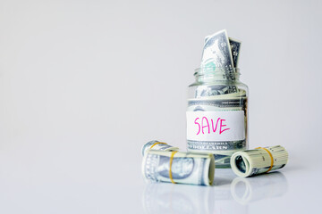 money concept. dollars bill on white table background.