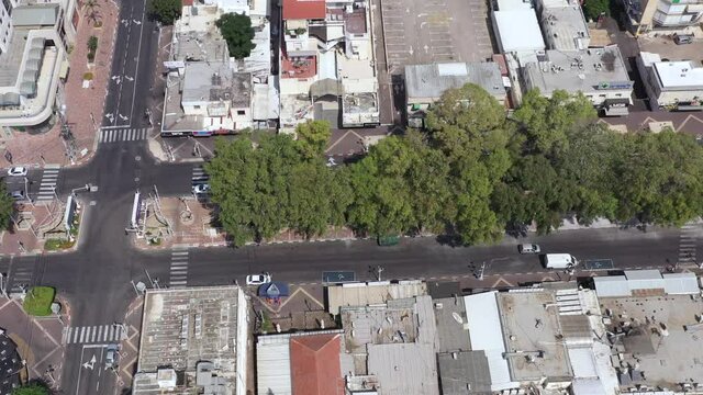 Aerial view of the city of Nahariyya with empty streets and roads during Corona Virus second lockdown