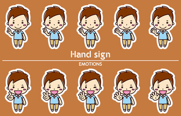 男性のハンドサインイラストセット