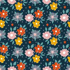 Small hand drawn flowers seamless background
