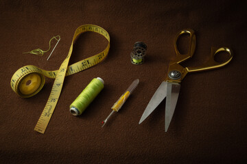 Tailoring materials on a brown background