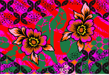Indonesian batik motif with a very distinctive plant pattern, Vector EPS 10