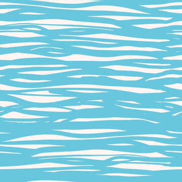 Abstract hand drawn water surface brush pen pattern. Seamless irregular geometric vector ocean design on white background. Appropriate for marine themed products, spa, wellness, sports, cosmetics and