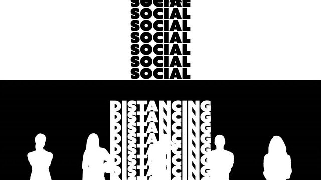 Social distancing text against silhouette of people