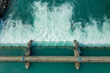 Aerial view from water barrage. Interlaken, Switzerland - obrazy, fototapety, plakaty