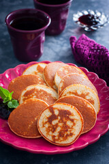 Gluten free banana pancakes with rice flour, selective focus