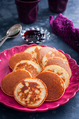 Gluten free banana pancakes with rice flour, selective focus