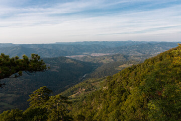 Fototapeta na wymiar Tara mountain landscape at the viewpoint named Crnjeskovo. Western Serbia