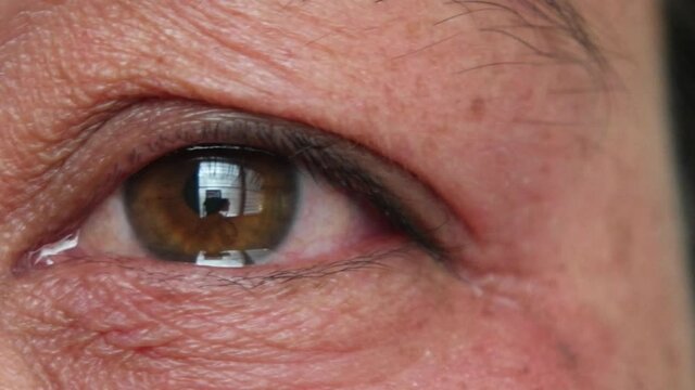 eyes of 40s Asian woman.Her brown eyes filled up with tears.Depression,stress in postmenopausal women or menopause or Middle-aged.Hormonal changes cause her to regret or cry.Selective focus.