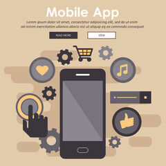 Set of modern flat design icons for mobile application development or smartphone app programming. Interface elements for mobile apps concepts. Flat vector illustration