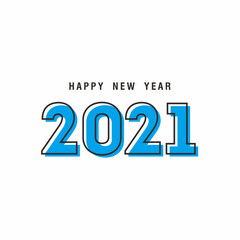 Simple Flat Blue 2021 New Year Design, 2021 Number Text Illustration with Outlined Style Template Vector