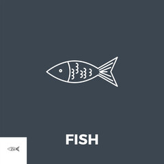 Fish Related Vector Line Icon. Isolated on Black Background.