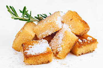 Vegan Italian corn food polenta with grated parmesan cheese on top