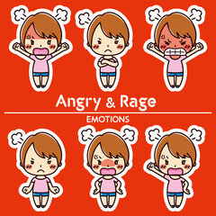 女性の表情セット/ 怒る / 激怒