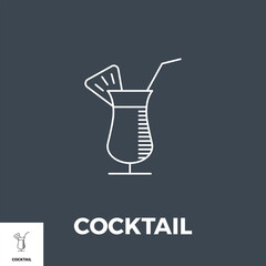 Cocktail Related Vector Thin Line Icon. Isolated on Black Background. Vector Illustration.