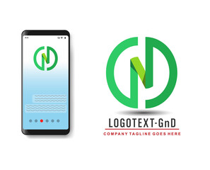 Abstract Circle logotype Letter N. Ribbon Blue logo symbol.