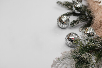 space for an inscription on a white background with christmas balls
