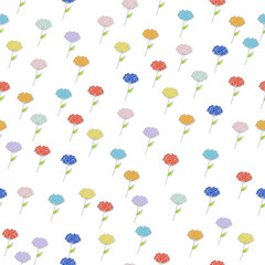 seamless pattern with colorful rose isolated on white background. hand drawn vector. modern scribble for kids, wallpaper, fabric, wrapping, paper, gift. doodle flower. cartoon style. simple sketching.