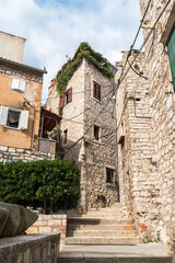 Obraz na płótnie Canvas Crossroads of old medieval streets in Sibenik, Croatia