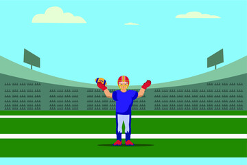 Fototapeta premium American football vector concept: American football player celebrating his winning at the stadium